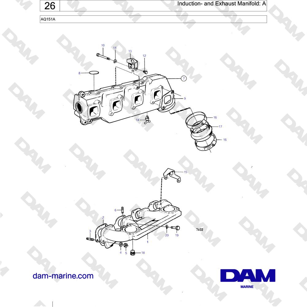 Spare parts and exploded views for Volvo Penta AQ151 Spare parts and exploded views for Volvo Penta AQ151
